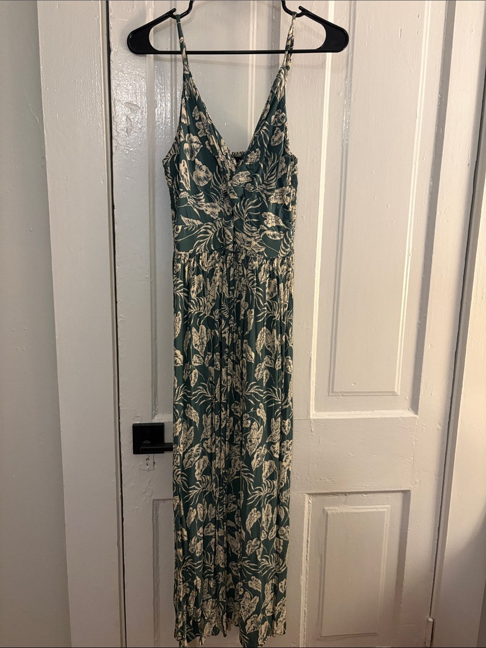 Angie Green Floral V-Neck Maxi with Cream Print